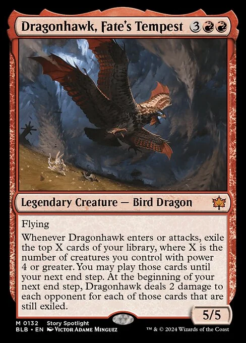 Dragonhawk, Fate's Tempest, carta Magic di tipo Legendary Creature — Bird Dragon illustrata da Victor Adame Minguez