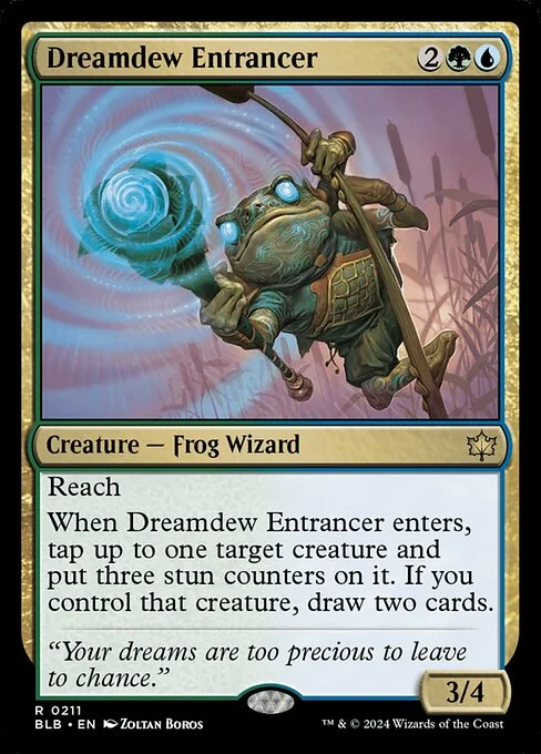 Dreamdew Entrancer, carta Magic di tipo Creature — Frog Wizard illustrata da Zoltan Boros