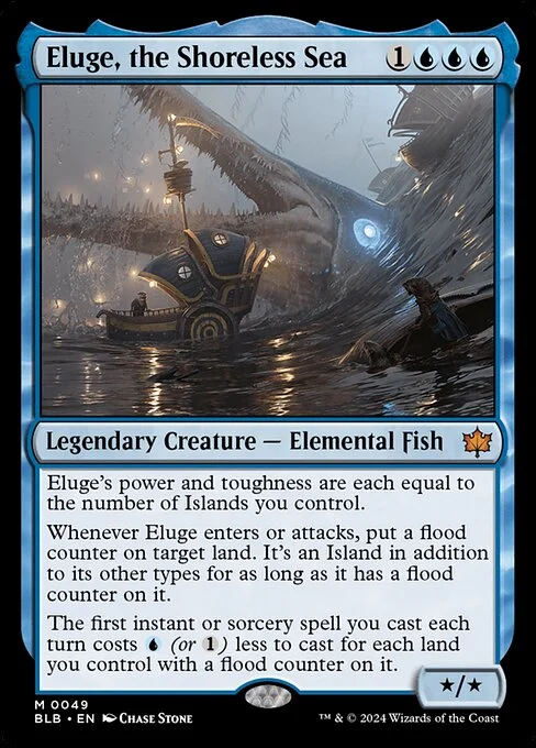 Eluge, the Shoreless Sea, carta Magic di tipo Legendary Creature — Elemental Fish illustrata da Chase Stone