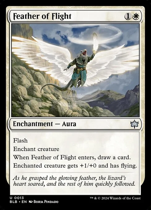 Feather of Flight, carta Magic di tipo Enchantment — Aura illustrata da Borja Pindado