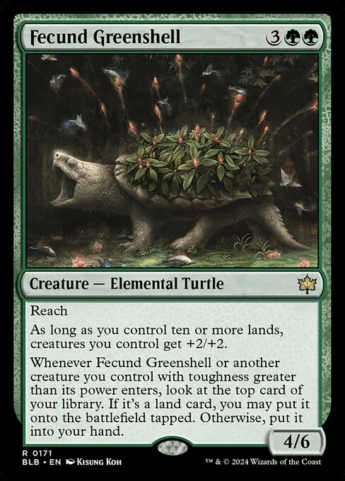 Fecund Greenshell, carta Magic di tipo Creature — Elemental Turtle illustrata da Kisung Koh