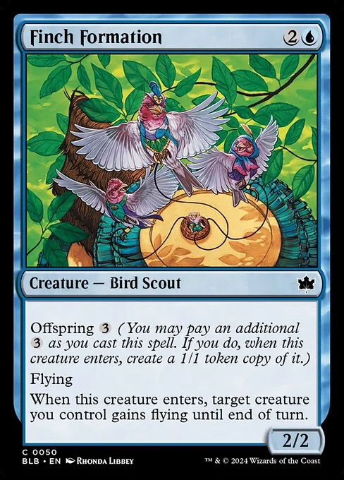 Finch Formation, carta Magic di tipo Creature — Bird Scout illustrata da Rhonda Libbey