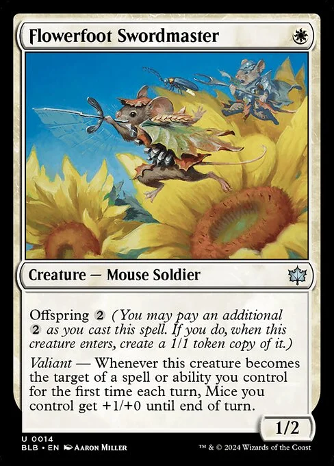 Flowerfoot Swordmaster, carta Magic di tipo Creature — Mouse Soldier illustrata da Aaron Miller