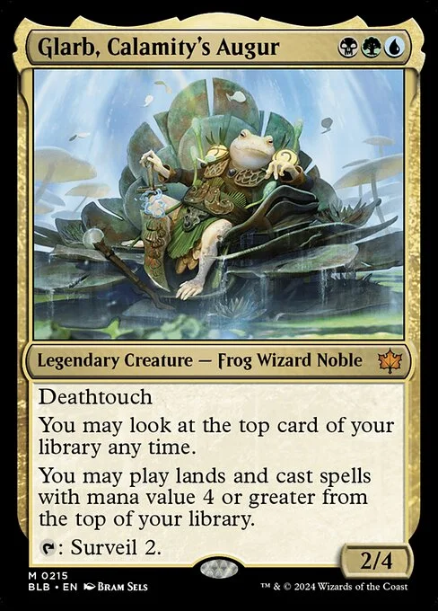 Glarb, Calamity's Augur, carta Magic di tipo Legendary Creature — Frog Wizard Noble illustrata da Bram Sels