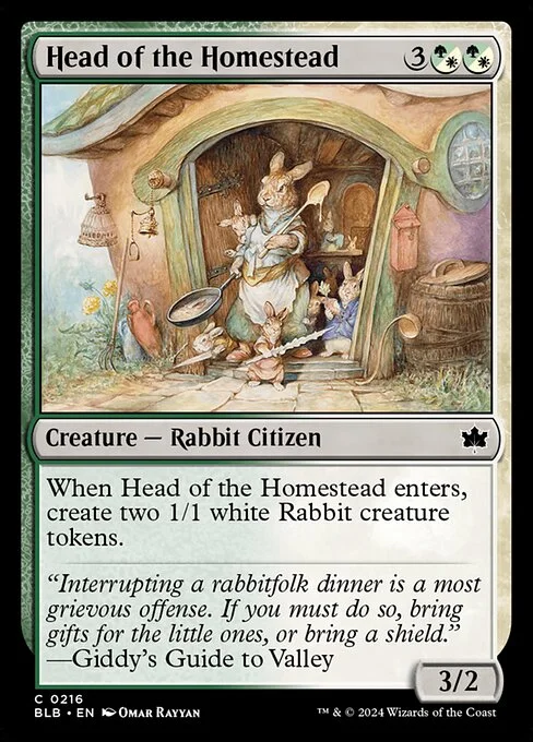 Head of the Homestead, carta Magic di tipo Creature — Rabbit Citizen illustrata da Omar Rayyan