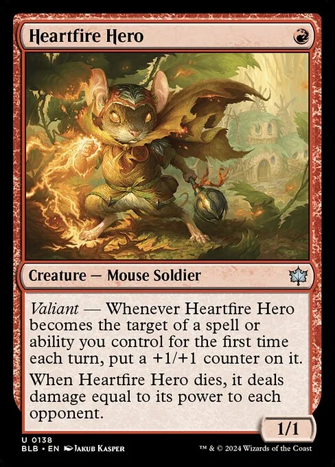 Heartfire Hero, carta Magic di tipo Creature — Mouse Soldier illustrata da Jakub Kasper