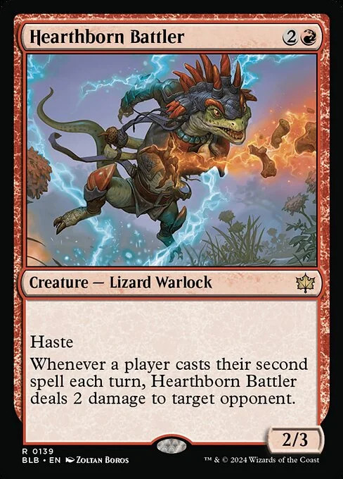 Hearthborn Battler, carta Magic di tipo Creature — Lizard Warlock illustrata da Zoltan Boros