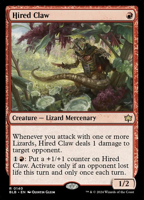Hired Claw, carta Magic di tipo Creature — Lizard Mercenary illustrata da Quintin Gleim