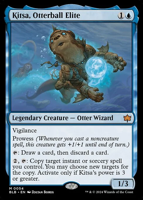 Kitsa, Otterball Elite, carta Magic di tipo Legendary Creature — Otter Wizard illustrata da Zoltan Boros