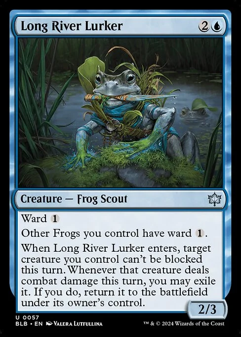 Long River Lurker, carta Magic di tipo Creature — Frog Scout illustrata da Valera Lutfullina