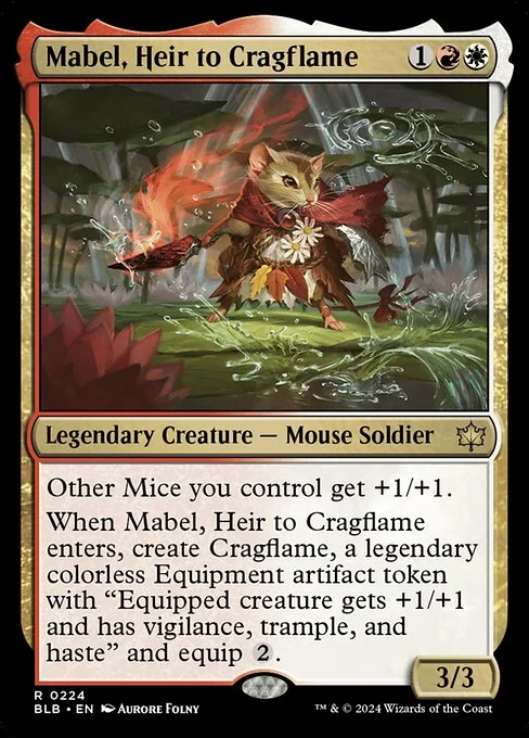 Mabel, Heir to Cragflame, carta Magic di tipo Legendary Creature — Mouse Soldier illustrata da Aurore Folny