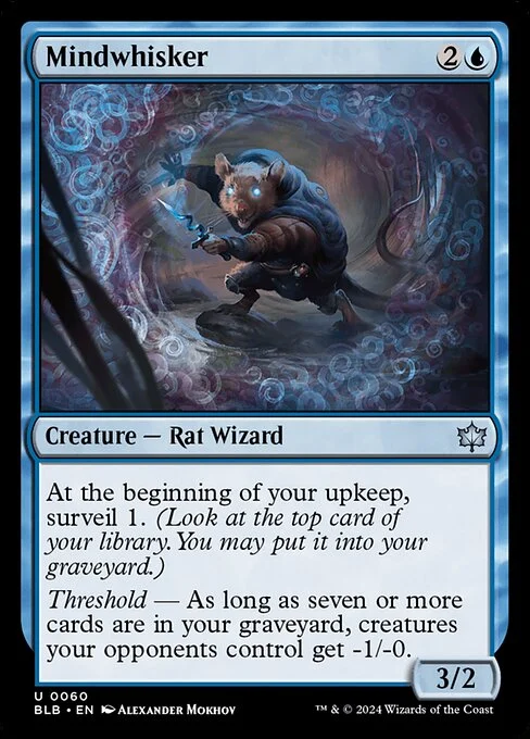 Mindwhisker, carta Magic di tipo Creature — Rat Wizard illustrata da Alexander Mokhov