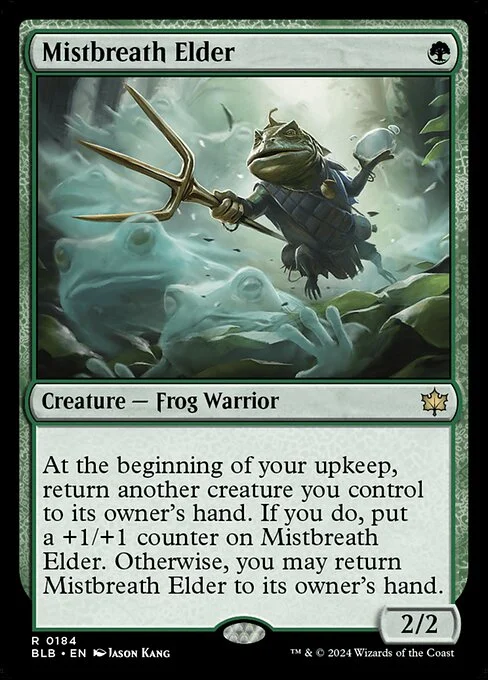 Mistbreath Elder, carta Magic di tipo Creature — Frog Warrior illustrata da Jason Kang