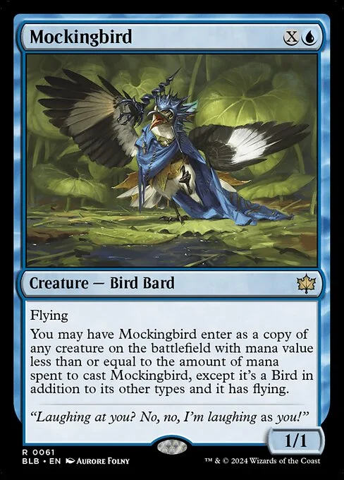 Mockingbird, carta Magic di tipo Creature — Bird Bard illustrata da Aurore Folny