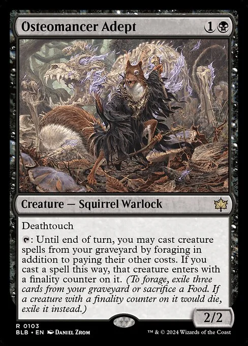 Osteomancer Adept, carta Magic di tipo Creature — Squirrel Warlock illustrata da Daniel Zrom