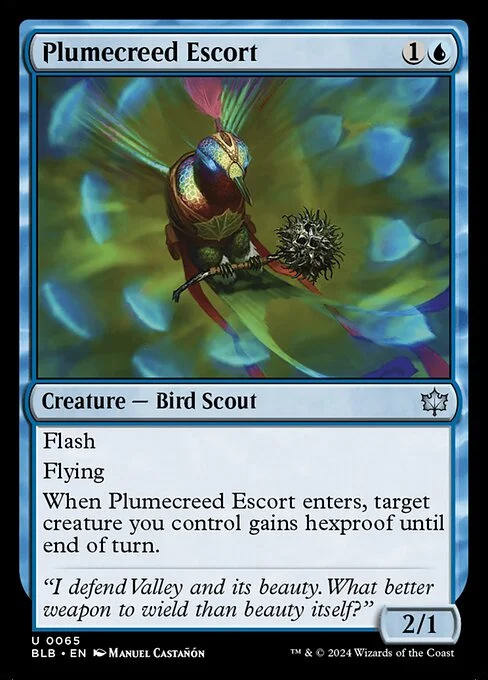 Plumecreed Escort, carta Magic di tipo Creature — Bird Scout illustrata da Manuel Castañón