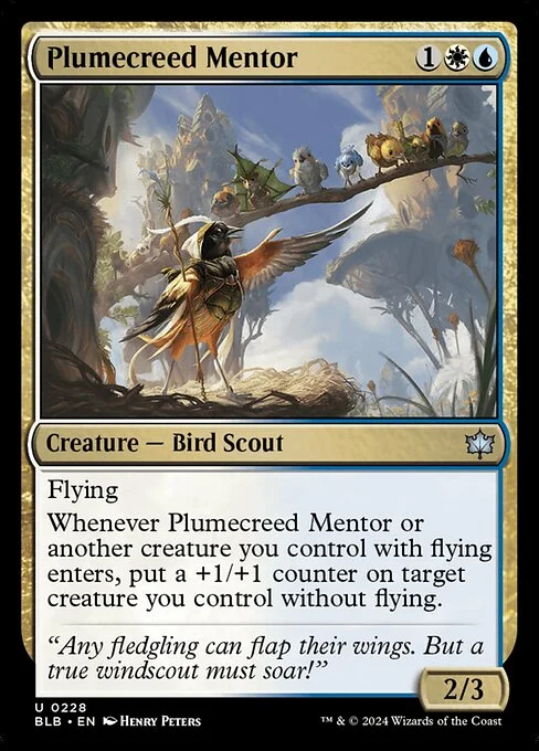 Plumecreed Mentor, carta Magic di tipo Creature — Bird Scout illustrata da Henry Peters