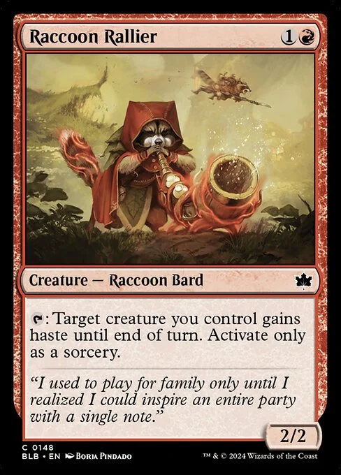Raccoon Rallier, carta Magic di tipo Creature — Raccoon Bard illustrata da Borja Pindado