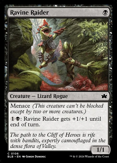 Ravine Raider, carta Magic di tipo Creature — Lizard Rogue illustrata da Simon Dominic