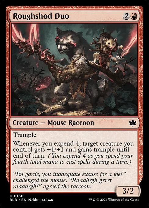 Roughshod Duo, carta Magic di tipo Creature — Mouse Raccoon illustrata da Michal Ivan