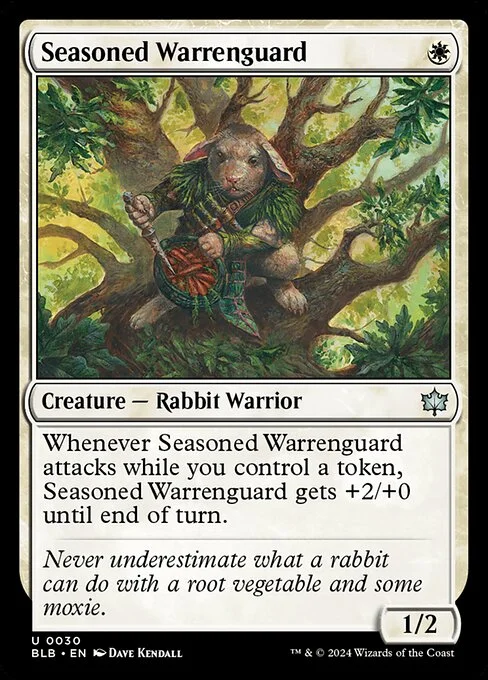 Seasoned Warrenguard, carta Magic di tipo Creature — Rabbit Warrior illustrata da Dave Kendall
