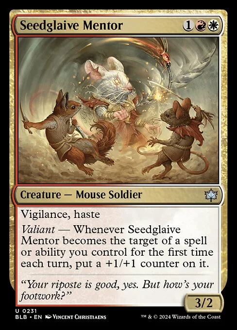 Seedglaive Mentor, carta Magic di tipo Creature — Mouse Soldier illustrata da Vincent Christiaens