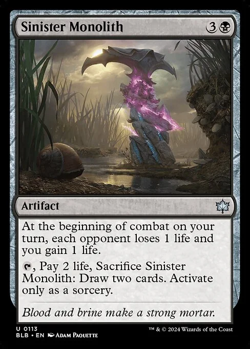 Sinister Monolith, carta Magic di tipo Artifact illustrata da Adam Paquette
