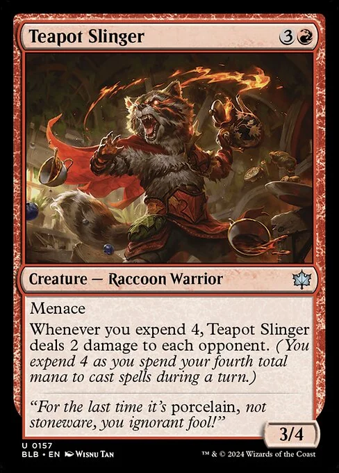 Teapot Slinger, carta Magic di tipo Creature — Raccoon Warrior illustrata da Wisnu Tan