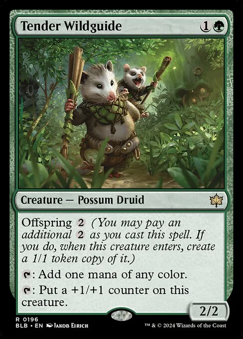 Tender Wildguide, carta Magic di tipo Creature — Possum Druid illustrata da Jakob Eirich
