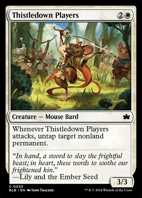 Thistledown Players, carta Magic di tipo Creature — Mouse Bard illustrata da John Thacker