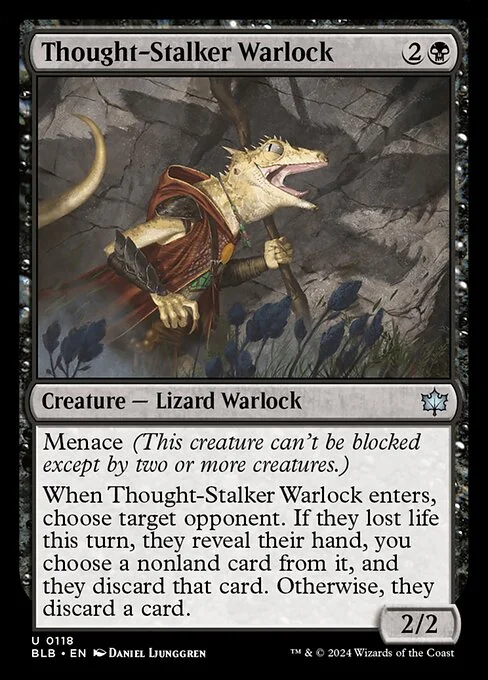 Thought-Stalker Warlock, carta Magic di tipo Creature — Lizard Warlock illustrata da Daniel Ljunggren