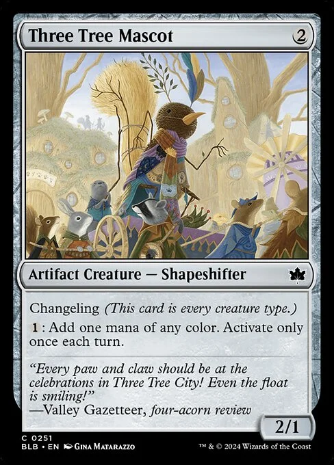 Three Tree Mascot, carta Magic di tipo Artifact Creature — Shapeshifter illustrata da Gina Matarazzo