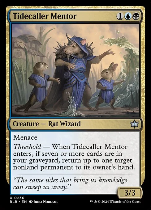 Tidecaller Mentor, carta Magic di tipo Creature — Rat Wizard illustrata da Irina Nordsol