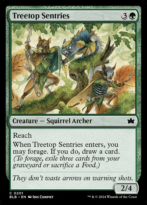 Treetop Sentries, carta Magic di tipo Creature — Squirrel Archer illustrata da Iris Compiet