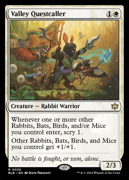 Valley Questcaller, carta Magic di tipo Creature — Rabbit Warrior illustrata da Steve Prescott