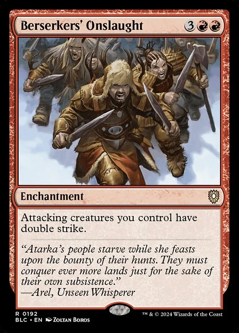 Berserkers' Onslaught, carta Magic di tipo Enchantment illustrata da Zoltan Boros