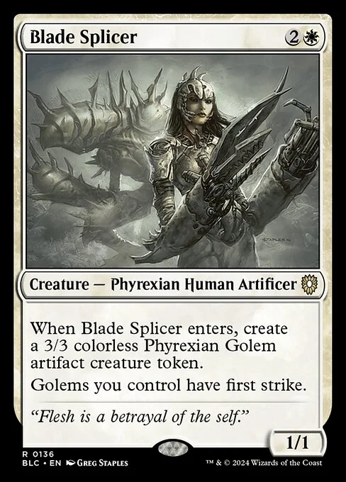 Blade Splicer, carta Magic di tipo Creature — Phyrexian Human Artificer illustrata da Greg Staples