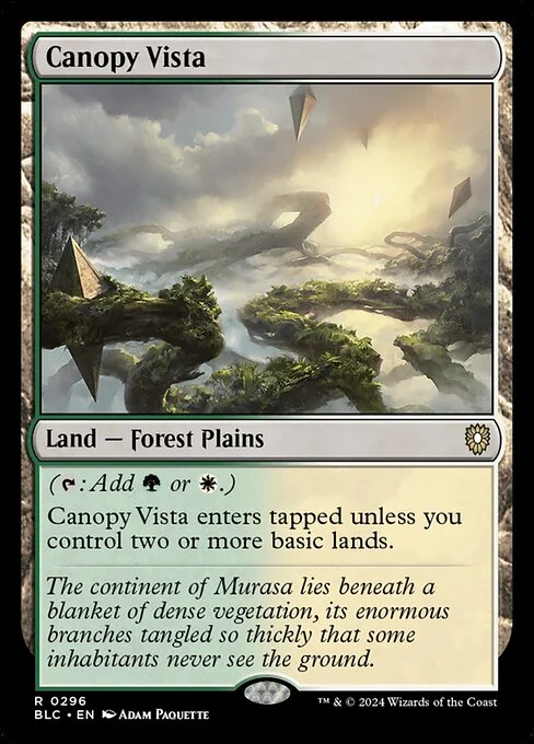 Canopy Vista, carta Magic di tipo Land — Forest Plains illustrata da Adam Paquette