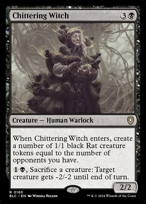 Chittering Witch, carta Magic di tipo Creature — Human Warlock illustrata da Winona Nelson