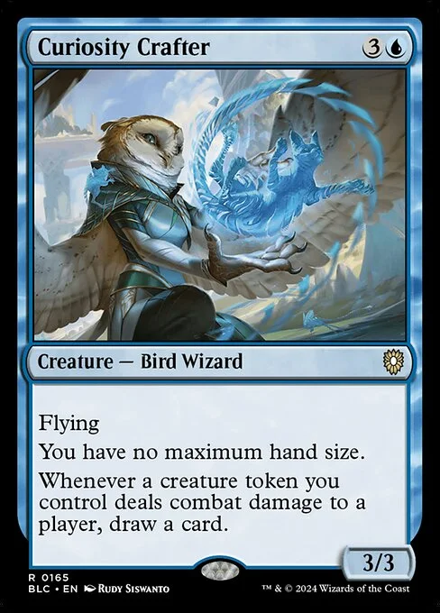 Curiosity Crafter, carta Magic di tipo Creature — Bird Wizard illustrata da Rudy Siswanto