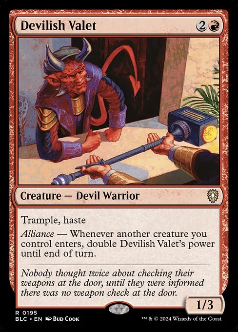 Devilish Valet, carta Magic di tipo Creature — Devil Warrior illustrata da Bud Cook