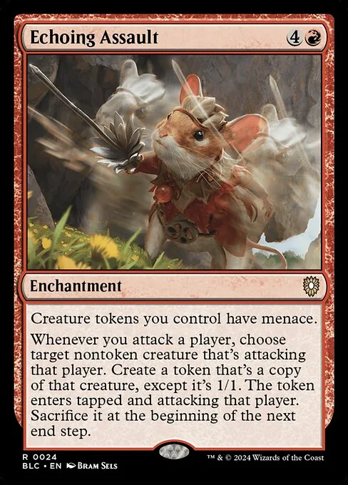 Echoing Assault, carta Magic di tipo Enchantment illustrata da Bram Sels
