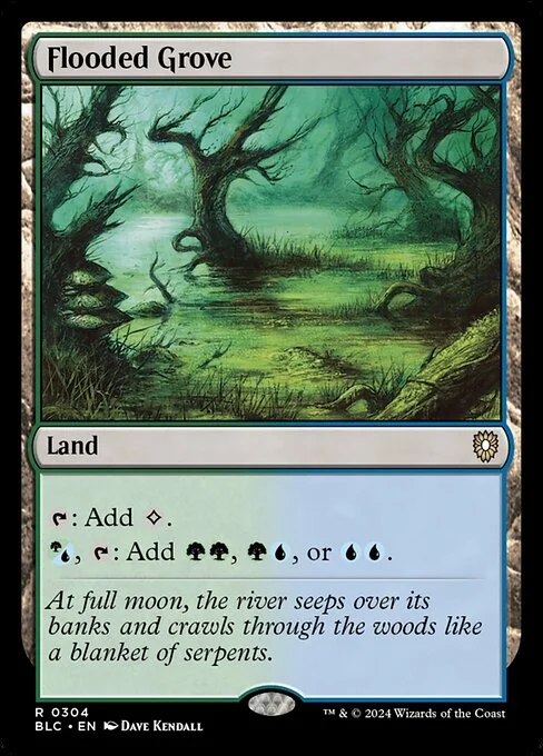 Flooded Grove, carta Magic di tipo Land illustrata da Dave Kendall
