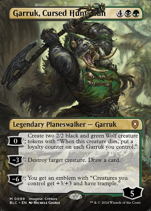 Garruk, Cursed Huntsman, carta Magic di tipo Legendary Planeswalker — Garruk illustrata da Michele Giorgi