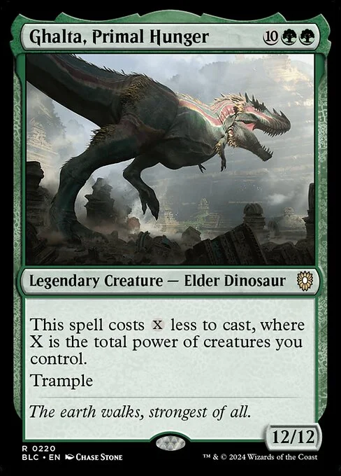 Ghalta, Primal Hunger, carta Magic di tipo Legendary Creature — Elder Dinosaur illustrata da Chase Stone