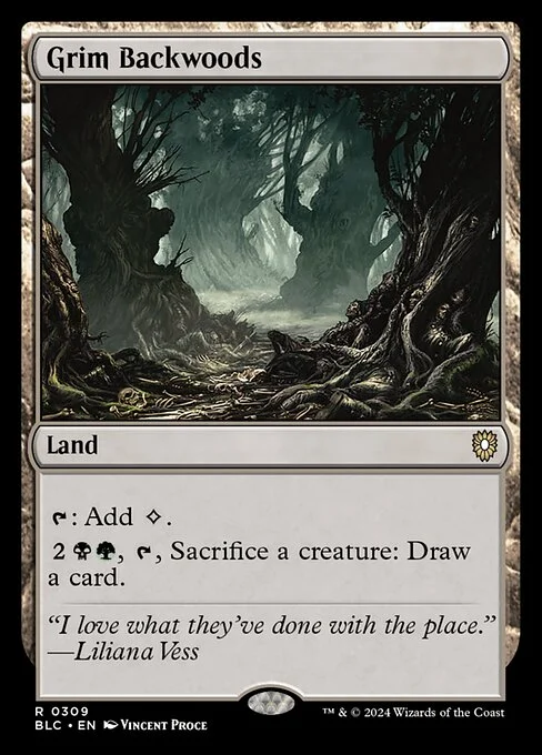 Grim Backwoods, carta Magic di tipo Land illustrata da Vincent Proce