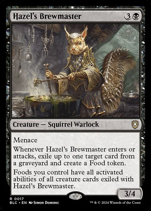 Hazel's Brewmaster, carta Magic di tipo Creature — Squirrel Warlock illustrata da Simon Dominic