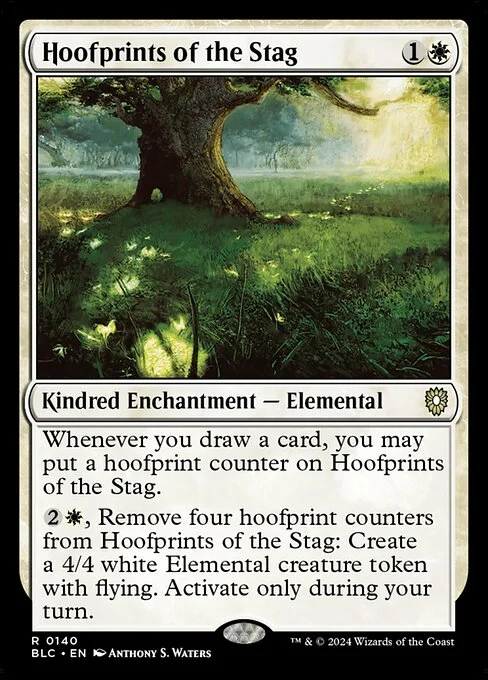 Hoofprints of the Stag, carta Magic di tipo Kindred Enchantment — Elemental illustrata da Anthony S. Waters