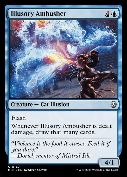 Illusory Ambusher, carta Magic di tipo Creature — Cat Illusion illustrata da Steve Argyle