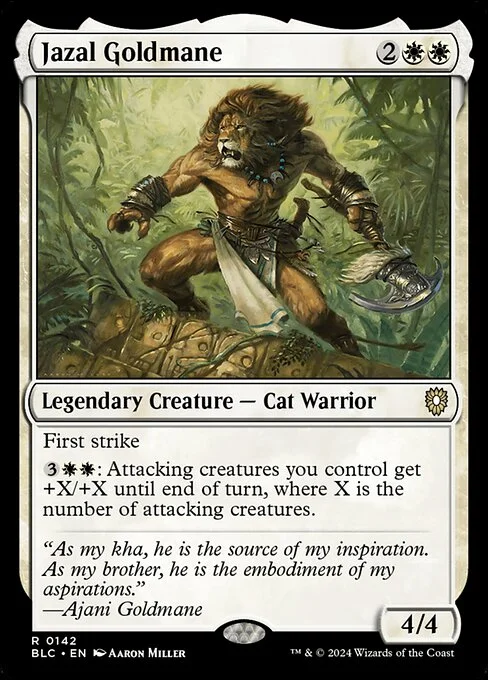Jazal Goldmane, carta Magic di tipo Legendary Creature — Cat Warrior illustrata da Aaron Miller